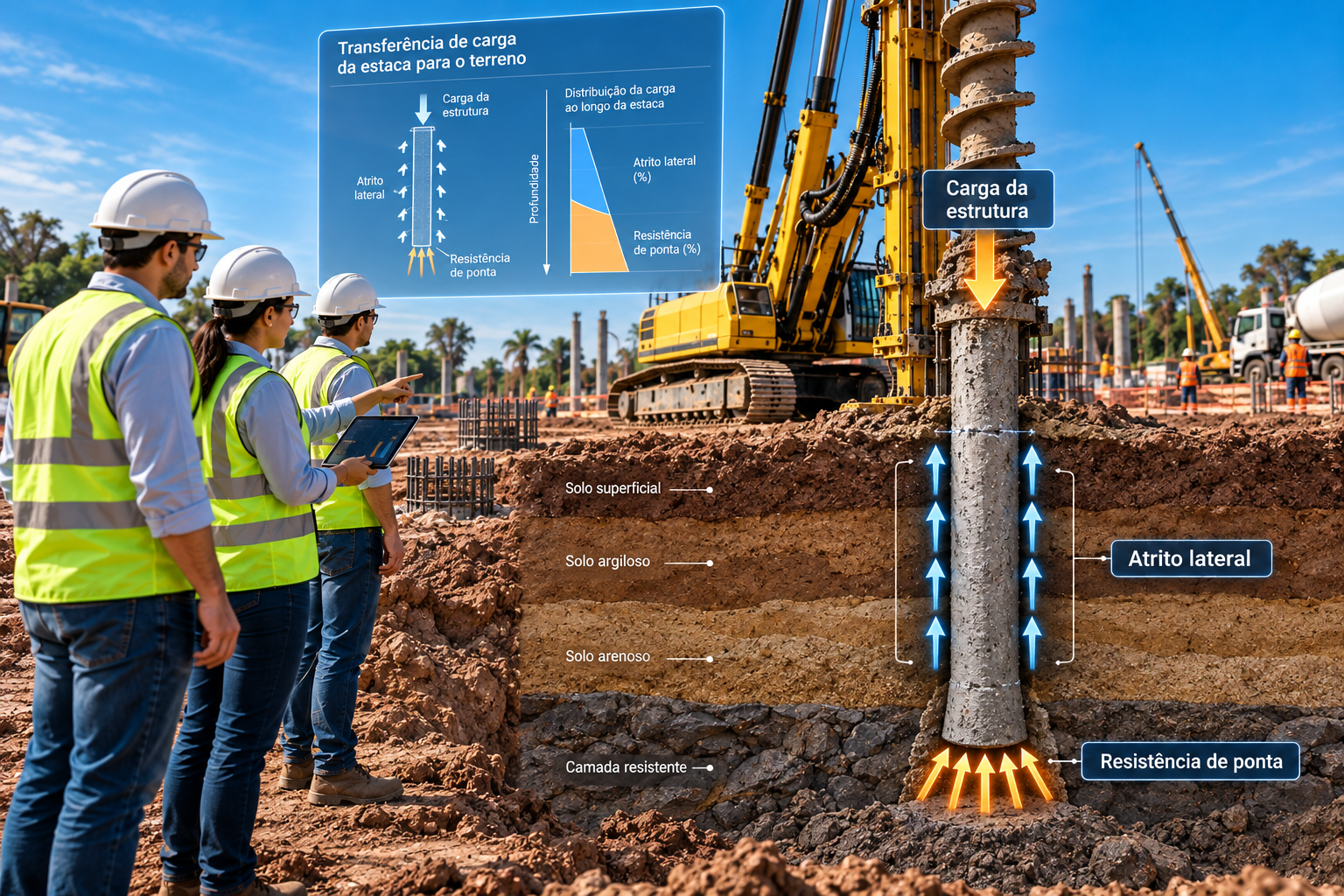 Atrito lateral e resistência de ponta: como uma estaca transfere a carga da estrutura para o terreno?